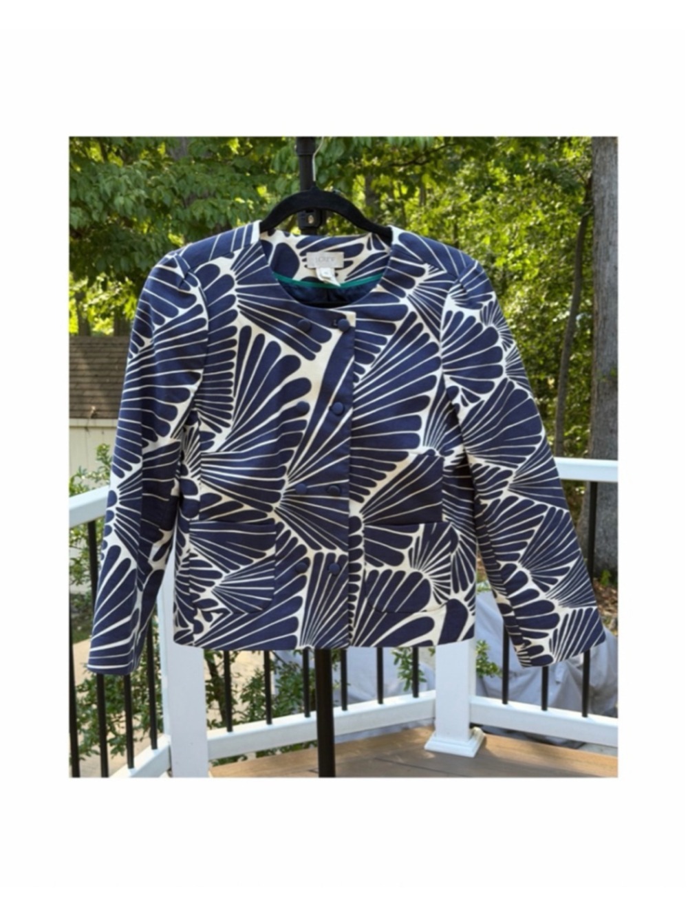 J.CREW Navy White Patterned Fanfare Blazer Jacket Size 10